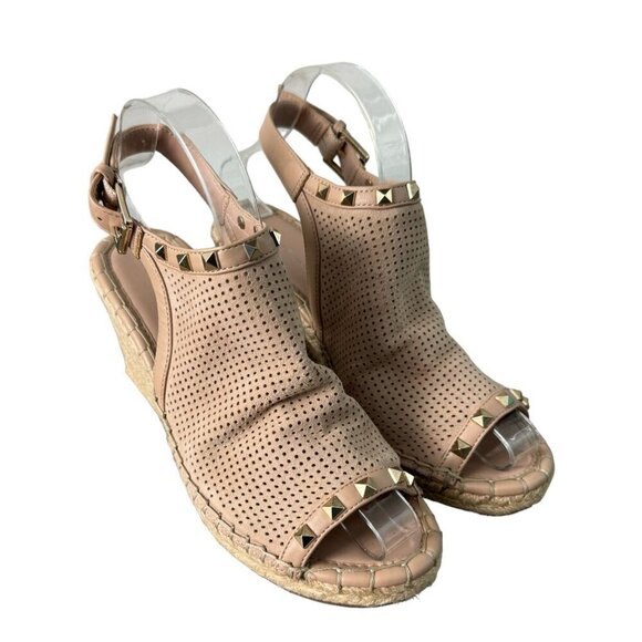 Marc Fisher Senton Suede Espadrille Studded Tan Wedges Sandals Size 7.5 - Picture 4 of 14